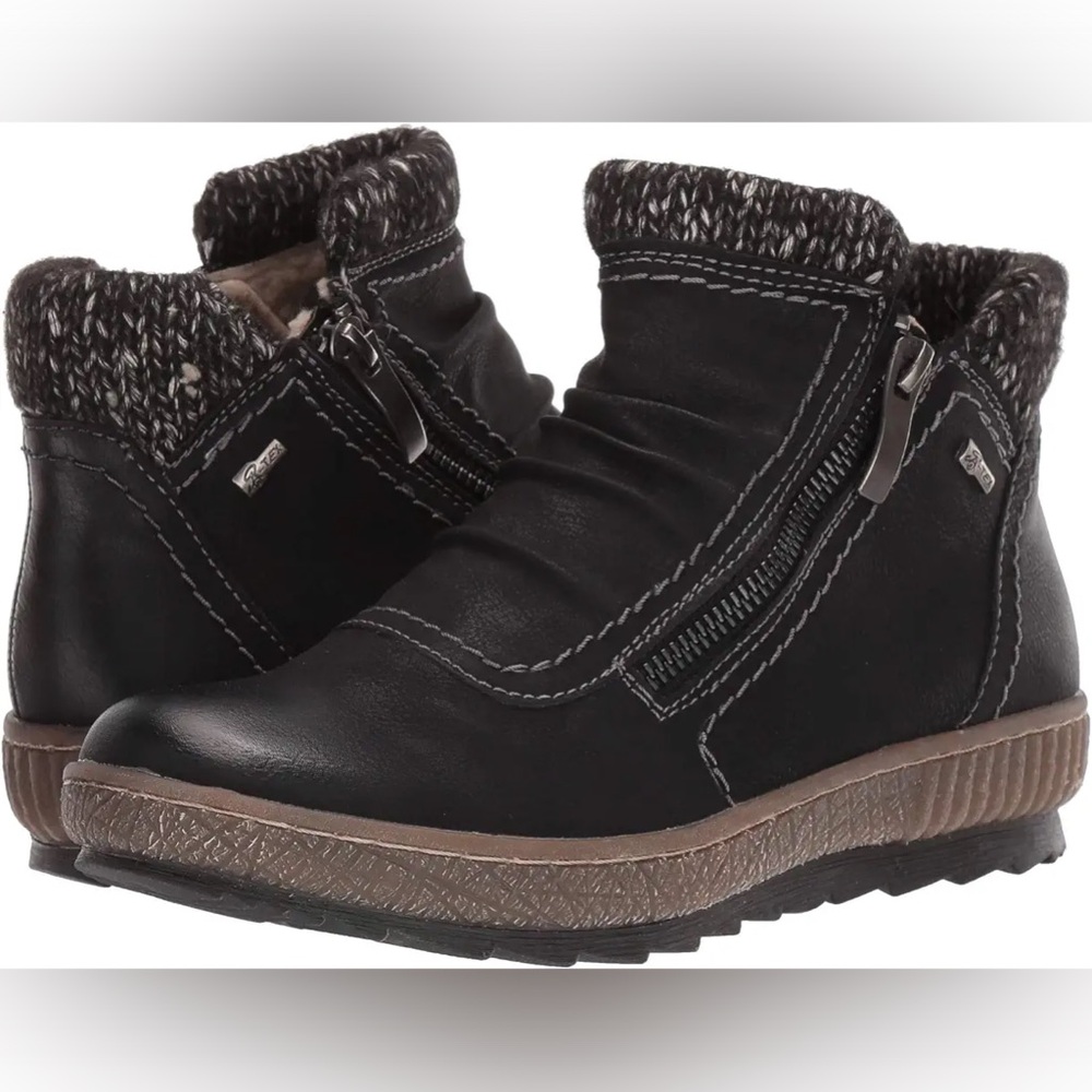 Spring step size 40 insulated black booties. Zippers on both sides. Knit collar